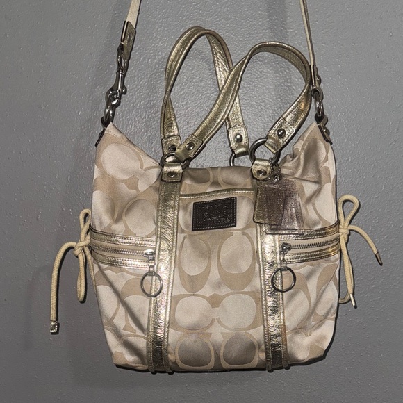 Coach Handbags - Coach poppy Metallic Gold and Cream Shoulder Bag.